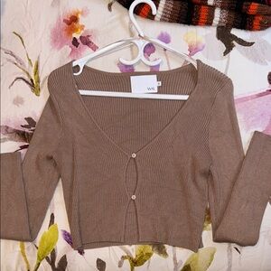 Ribbed Tan Cropped Long Sleeve Cardigan